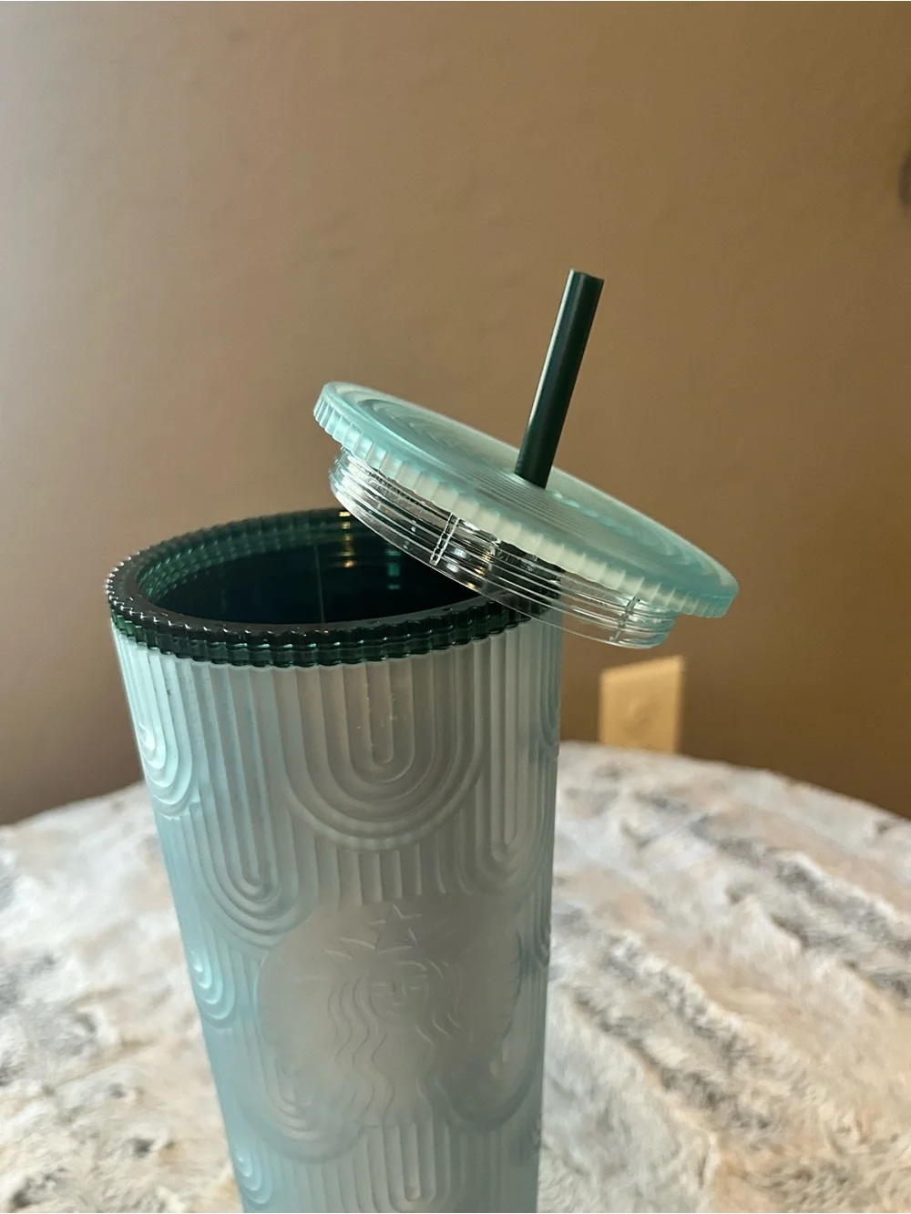 Starbucks Seafoam Green Embossed Tumbler with Straw